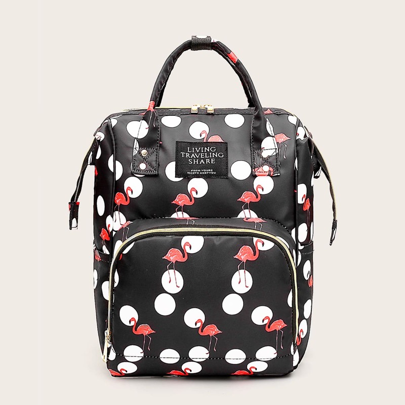 

Flamingo Print Zipper Front Backpack, Multicolor