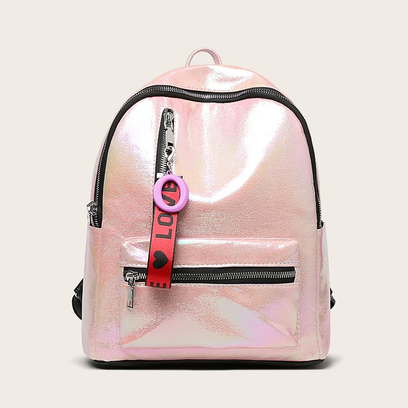 

Pocket Front Curved Top Backpack, Pink
