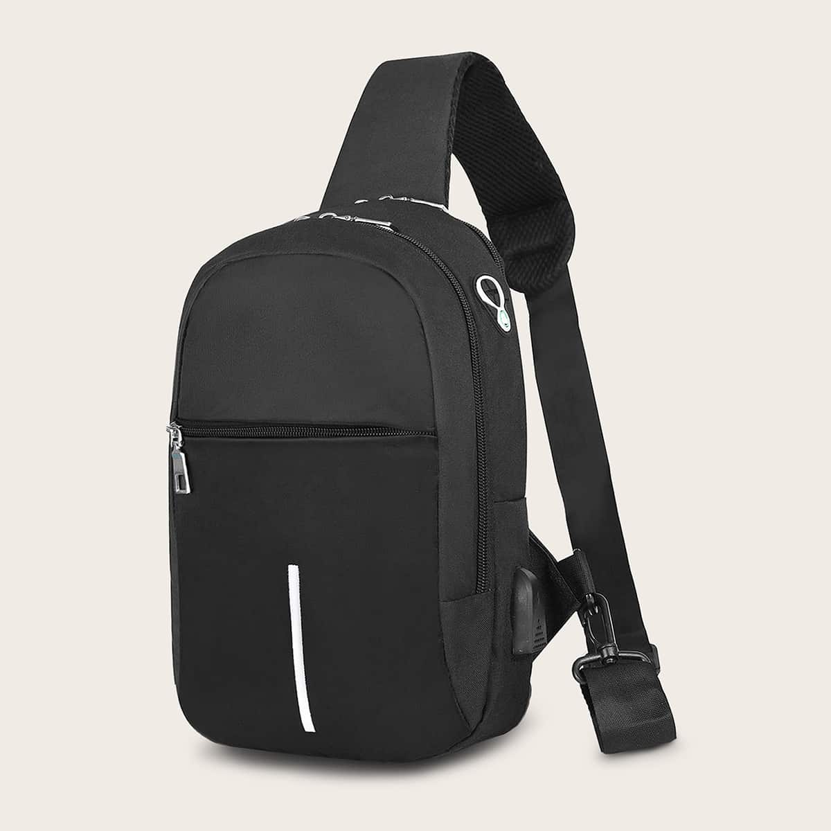

Minimalist Zip Front Sling Bag, Black