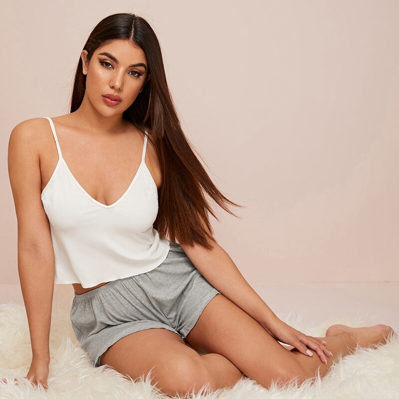 

Solid Cami Top & Shorts PJ Set, Multicolor