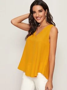 SHEIN Essnce v領弧形下擺素色上衣 - 黃色 - 查看 1