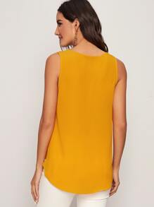SHEIN Essnce v領弧形下擺素色上衣 - 黃色 - 查看 2