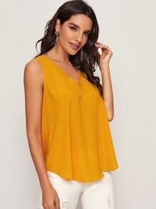 SHEIN Essnce v領弧形下擺素色上衣 - 黃色 - 查看 5