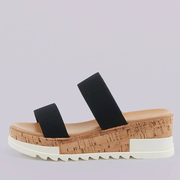 

Double Band Open Toe Flatform Sandals, Black