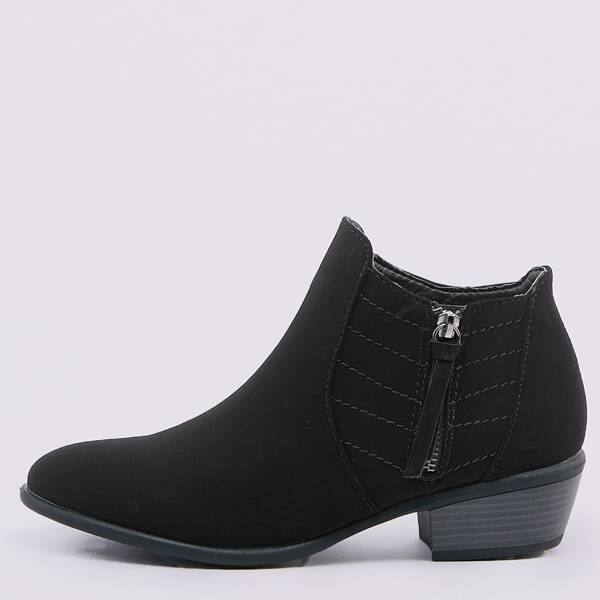 

Stitched Heel Low Stacked Heel Ankle Boots, Black