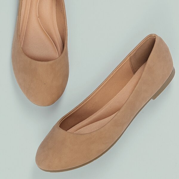 

Metallic Round Toe Slip On Ballerina Flats, Khaki