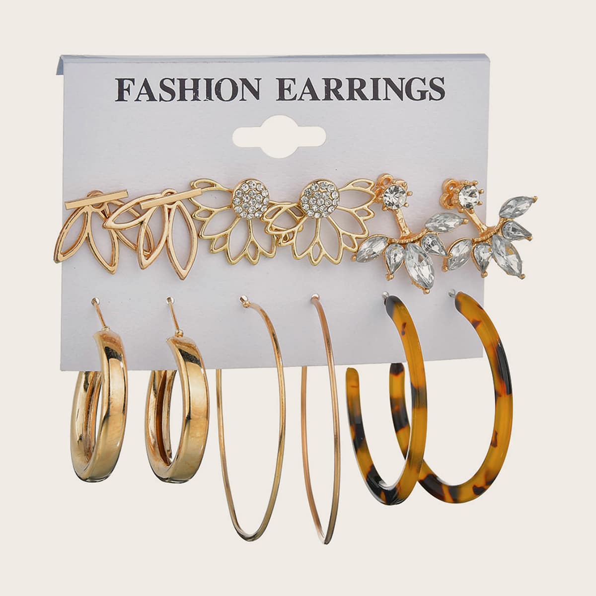 

6pairs Rhinestone Decor Tortoiseshell Earrings, Gold