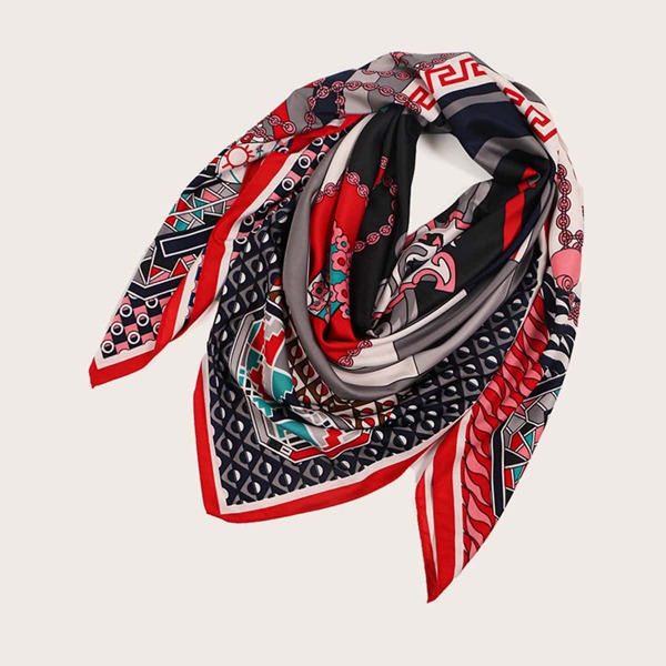

Geometric & Chain Print Scarf, Multicolor