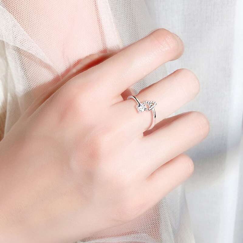 

1pc Rhinestone Decor Letter Shaped Cuff Ring, Silver