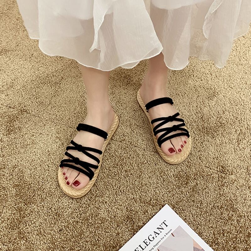 

Open Toe Strappy Slingback Sandals, Black