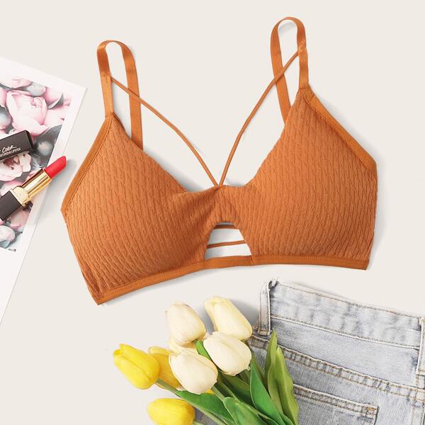 

Textured Harness Bra, Orange
