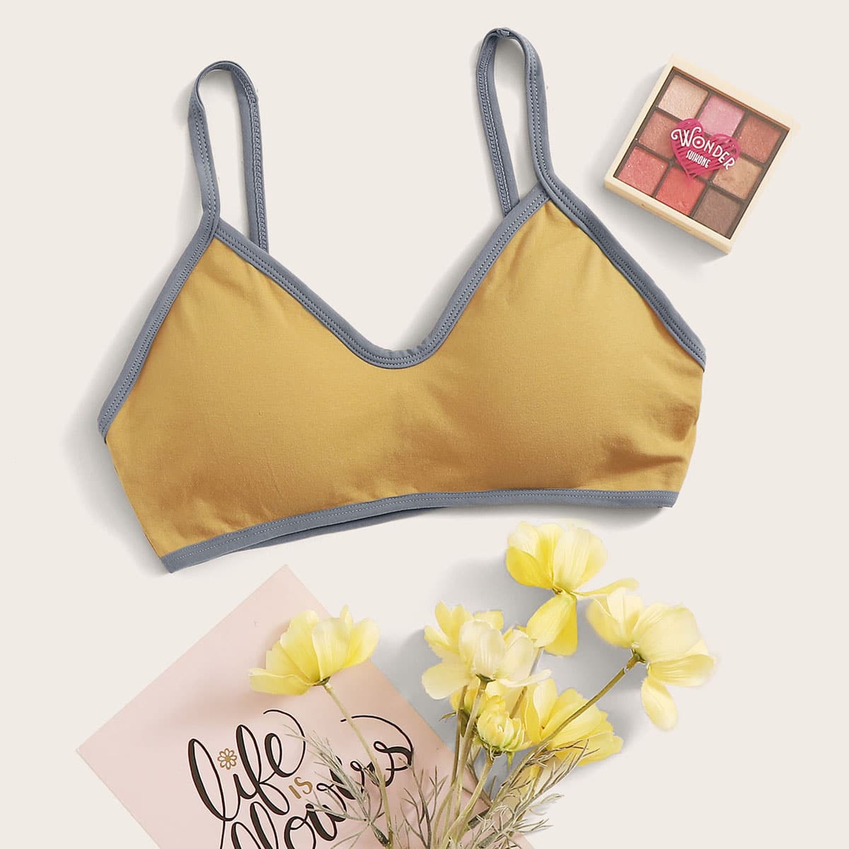 

Contrast Binding Bralette, Yellow