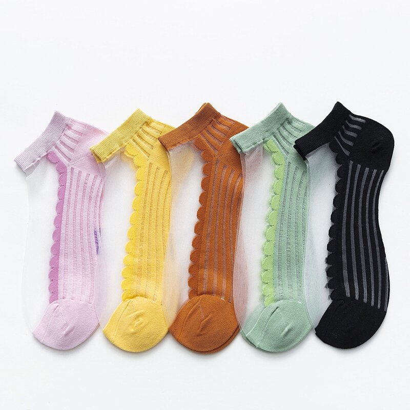 

5pairs Ribbed Mesh Socks, Multicolor