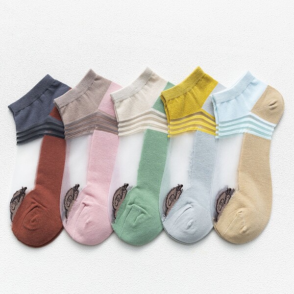 

5pairs Color Block Mesh Socks, Multicolor