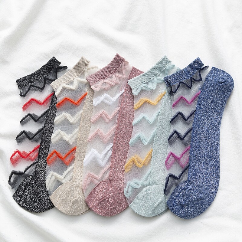 

5pairs Chevron Pattern Mesh Socks, Multicolor