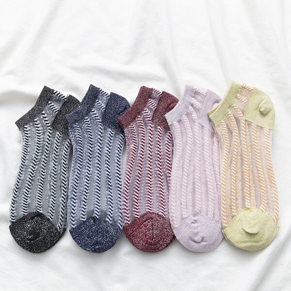 

5pairs Mesh Stitching Ankle Socks, Multicolor