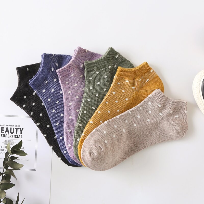 

6pairs Polka Dot Pattern Ankle Socks, Multicolor