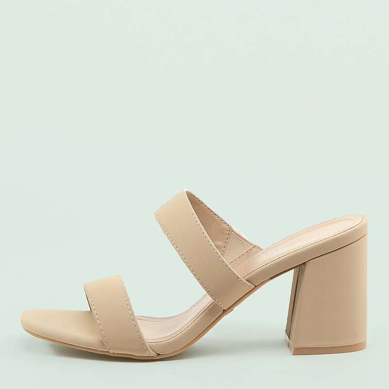 

Two Band Open Toe Chunky Heel Sandals, Apricot