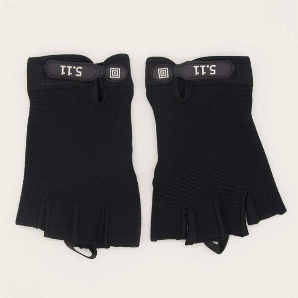 

Men Number Pattern Velcro Open Finger Gloves, Black