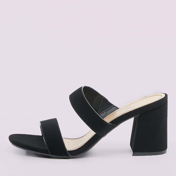 

Double Band Open Toe Block Heel Mules, Black