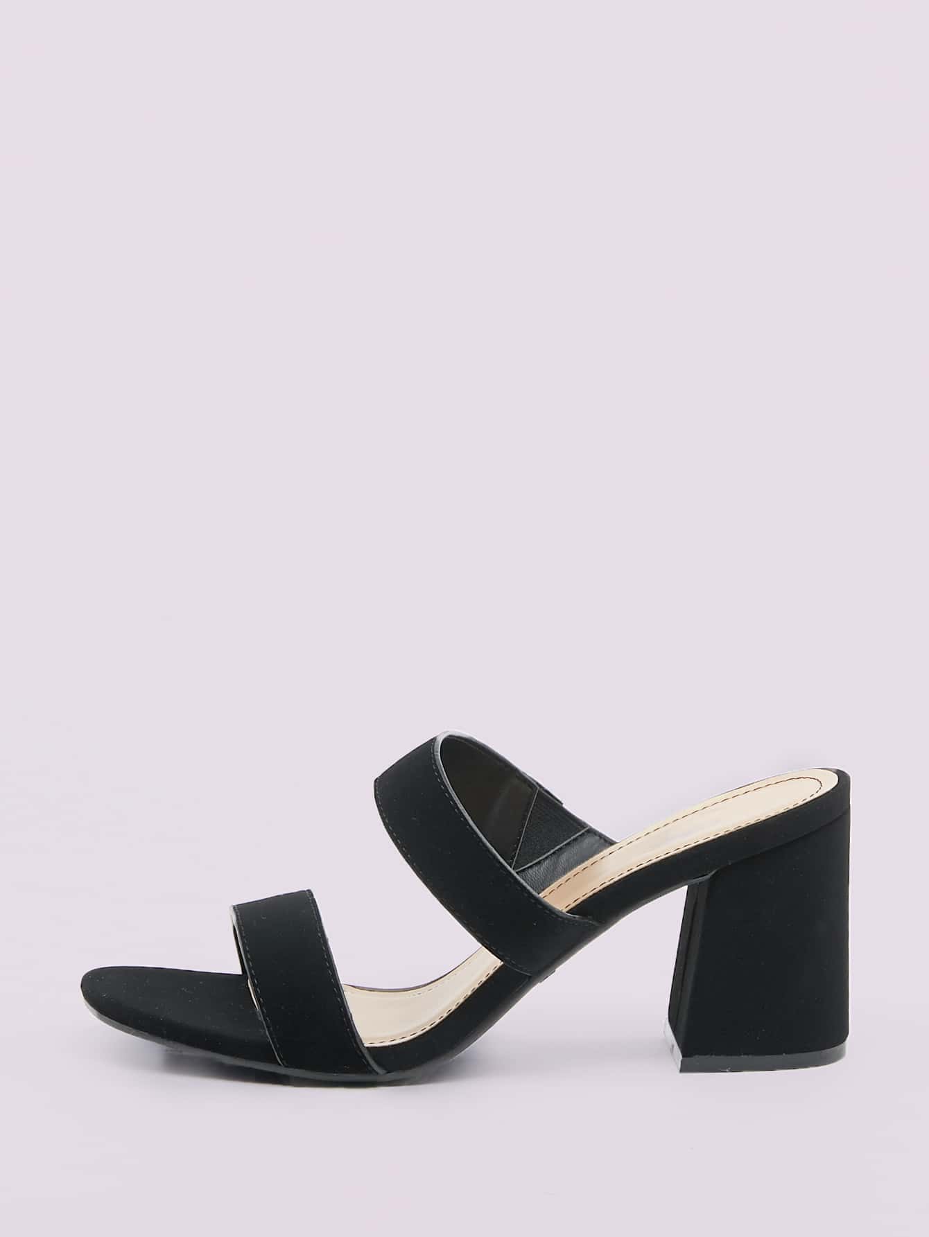 double strap block heel mules