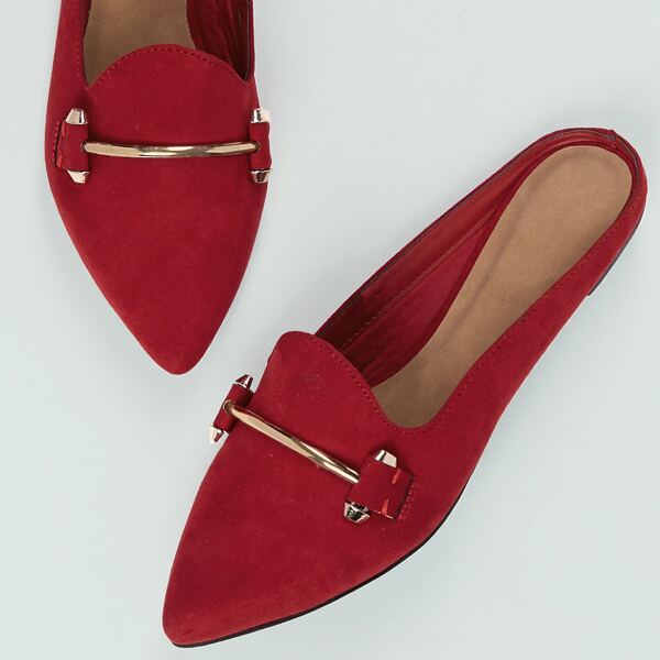 

Charm Accent Pointy Toe Open Back Flats, Red