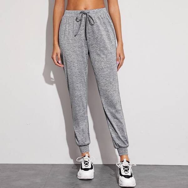 

Solid Drawstring Waist Sports Pants, Grey