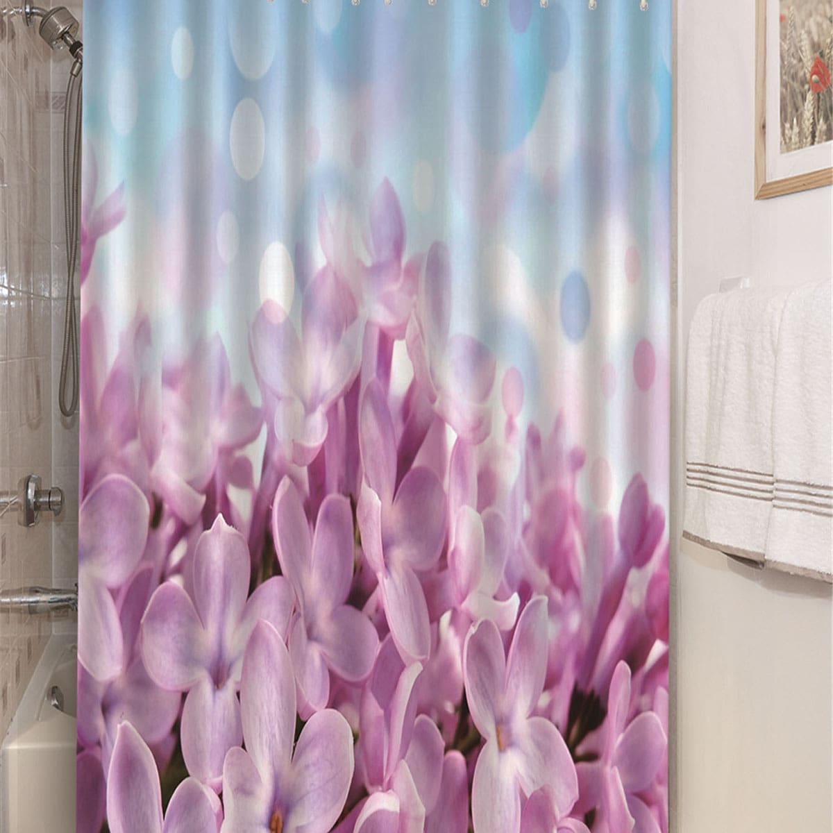 

1pc Leaf & Flower Print Shower Curtain With 12pcs Hook, Multicolor