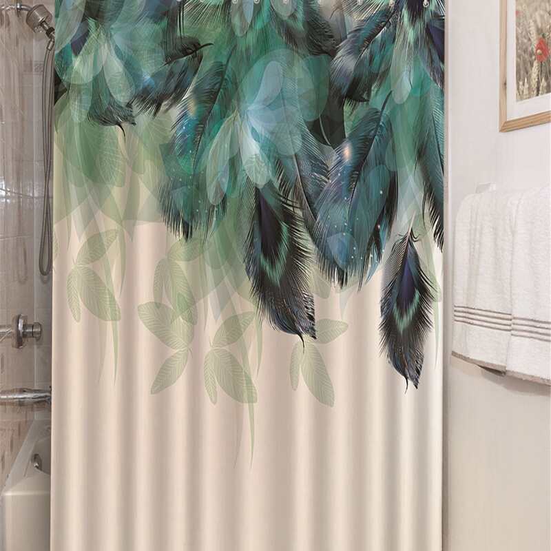 

1pc Leaf & Flower Print Shower Curtain With 12pcs Hook, Multicolor