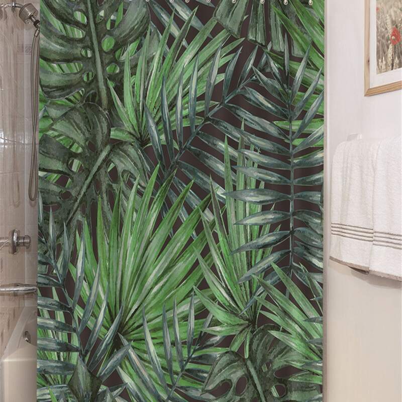 

1pc Plants Print Shower Curtain With 12pcs Hook, Multicolor
