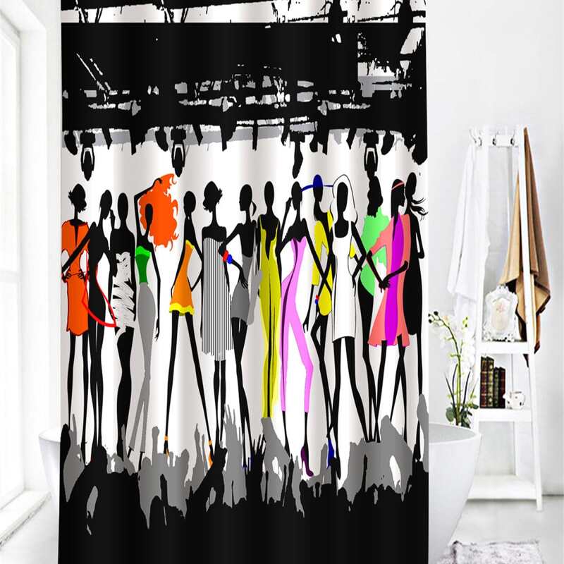 

1pc Girl & Lipstick Print Shower Curtain With 12pcs Hook, Multicolor