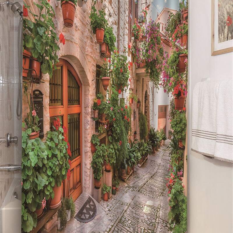 

1pc Window Print Shower Curtain With 12pcs Hook, Multicolor