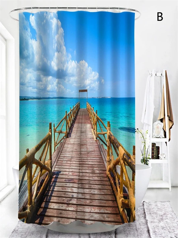 1pc Bridge Print Shower Curtain With 12pcs Hook Shein In 1pc Bridge Print Shower Curtain With, Pier 1 Shower Curtain Hooks