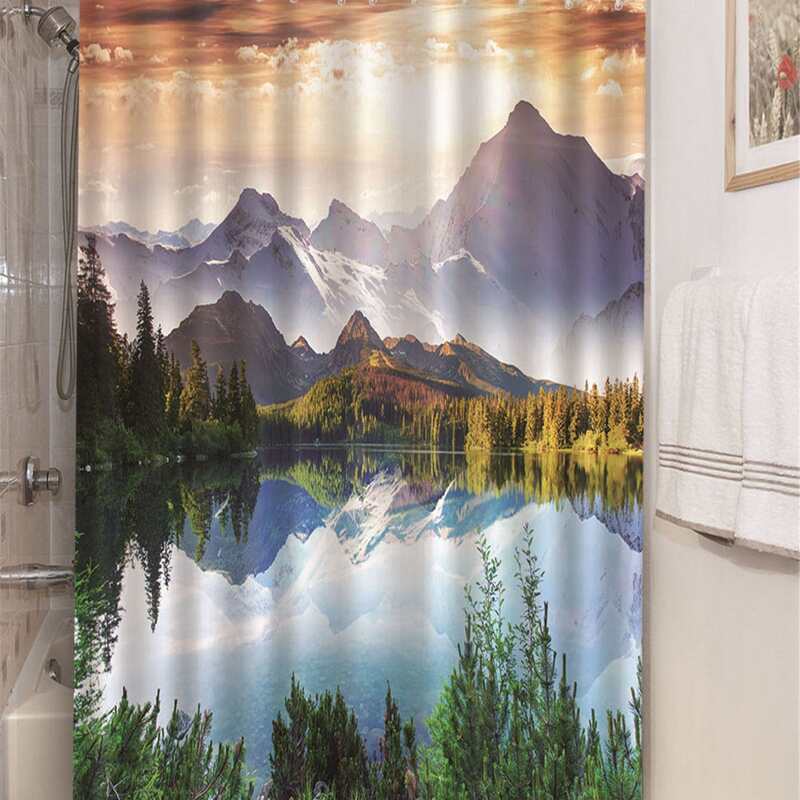 

1pc Landscape Print Shower Curtain With 12pcs Hook, Multicolor