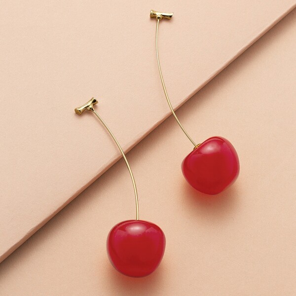 

1pair Dangling Cherry Earrings, Red