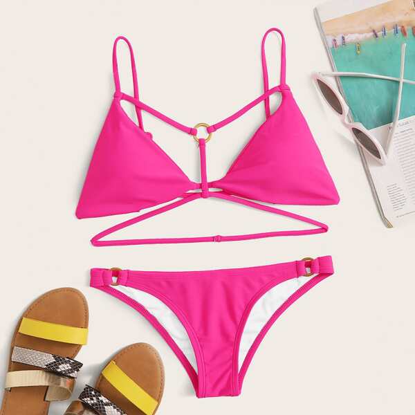 

Ring Linked Triangle Bikini Swimsuit, Pink