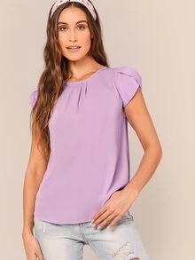 SHEIN Privé Top unicolor de manga pétalo - Morado - Ver 3