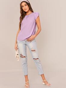 SHEIN Privé Top unicolor de manga pétalo - Morado - Ver 5