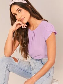 SHEIN Privé Top unicolor de manga pétalo - Morado - Ver 1