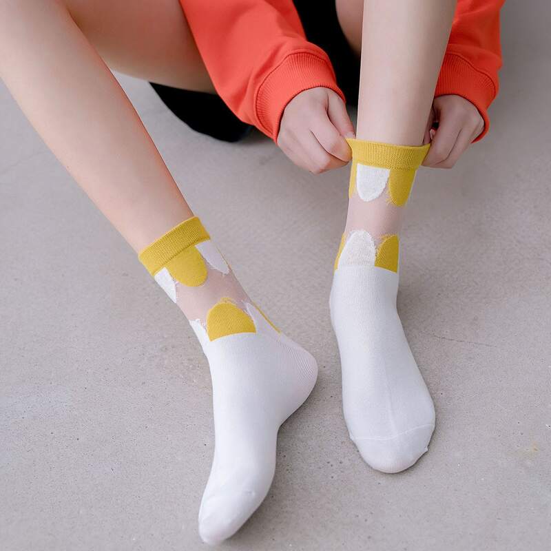 

1pair Color Block Socks, White