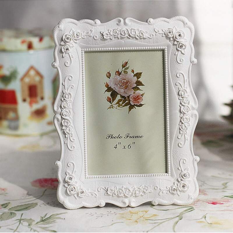 

Vintage Flower Relief Photo Frame, White