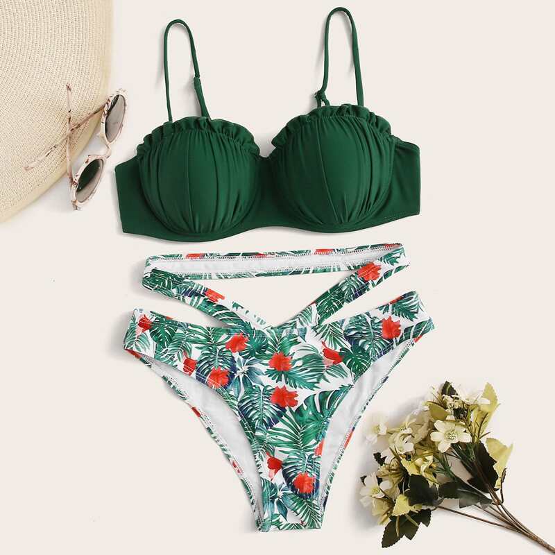 

Tropical Underwire Push Up Bikini Swimsuit, Green