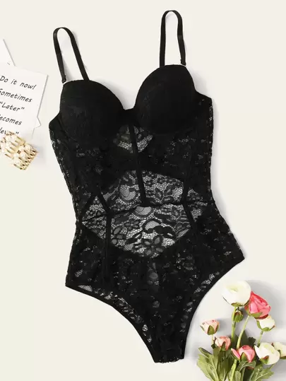 Floral Lace Underwire Teddy Bodysuit