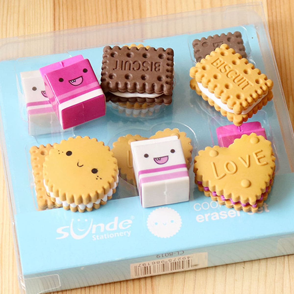 

6pcs Biscuit & Milk Shaped Eraser, Multicolor