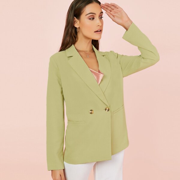 

Double Breasted Blazer With Pockets, Green