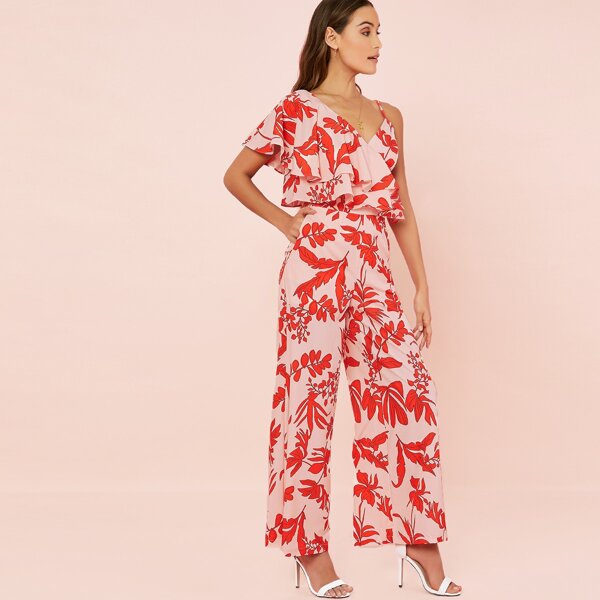 

Sleeveless Ruffle Detail Floral Jumpsuit, Multicolor