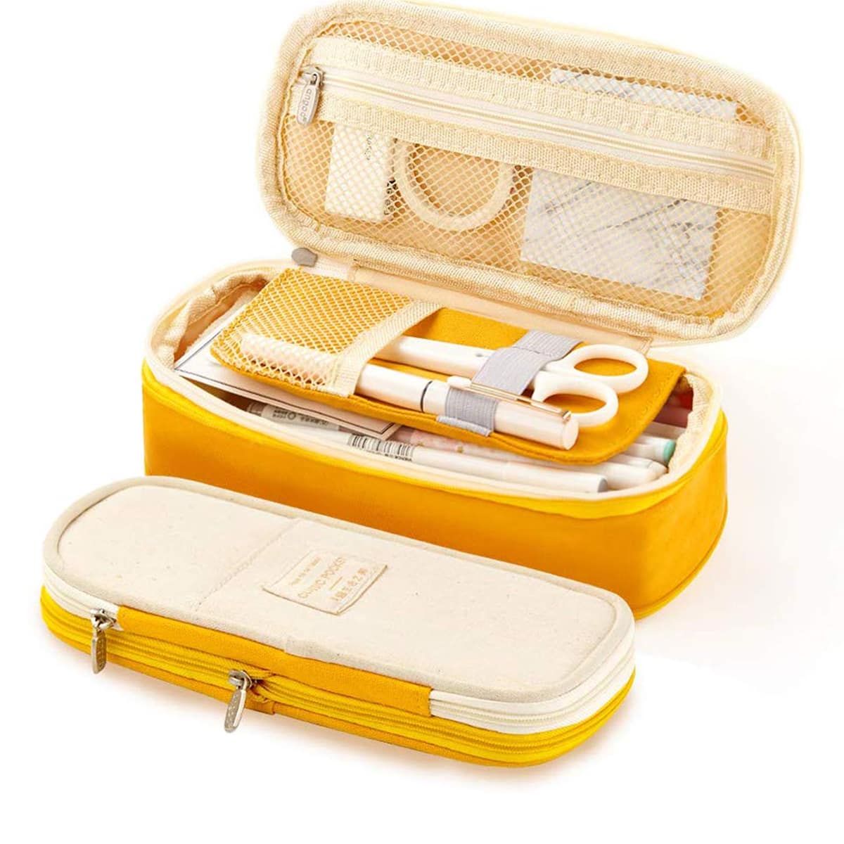 

1pc Plain Canvas Pencil Case, Yellow