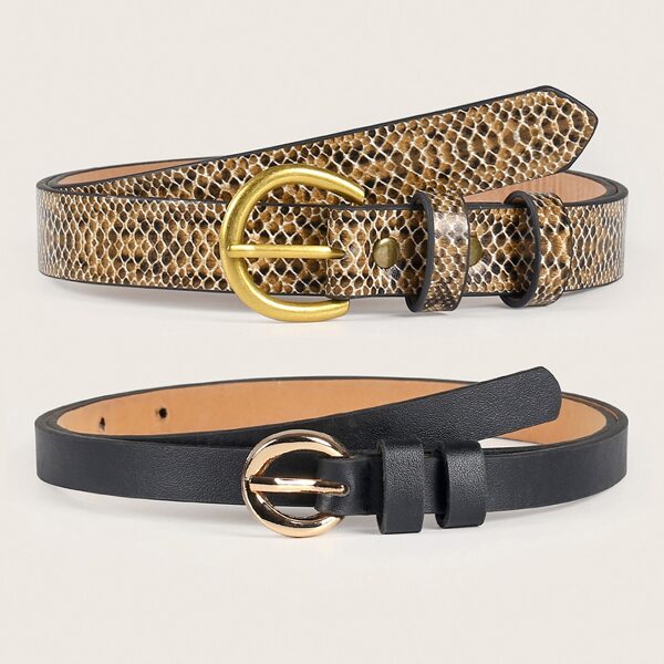 

2pcs Snakeskin Print Buckle Belt, Multicolor