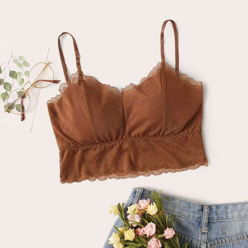 

Frill Trim Bralette, Brown