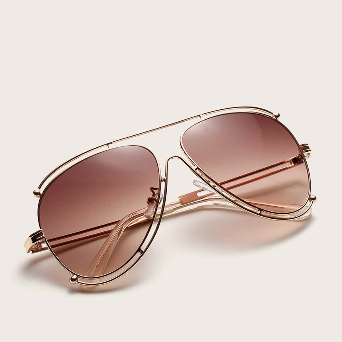 

Top Bar Metal Frame Sunglasses, Brown
